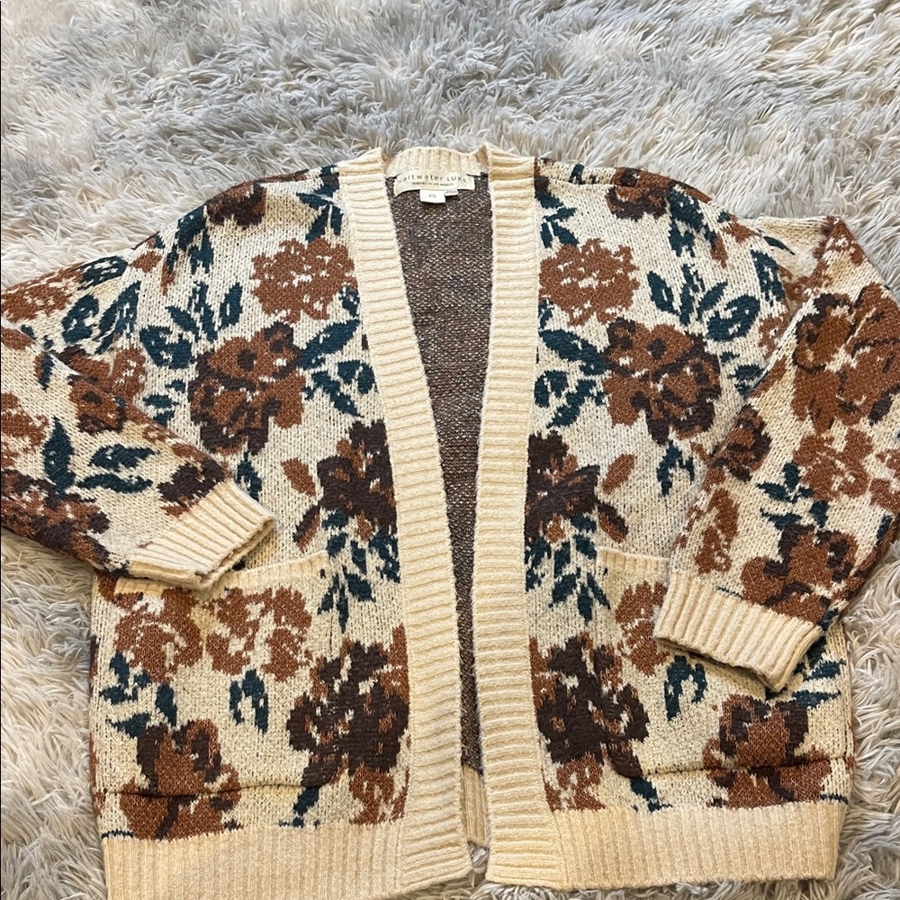 Saltwater LUXE Floral Cardigan - Cream and Brown
